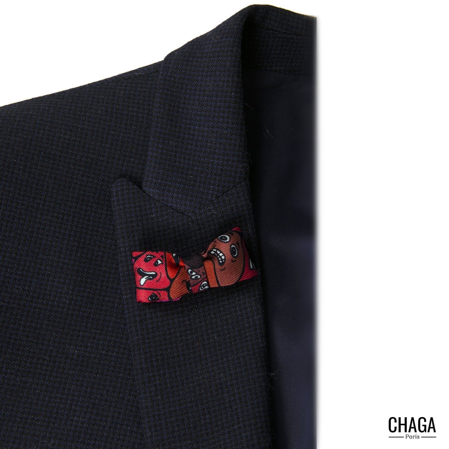 Coffret 3 Noeuds papillon en soie blazer CHAGA Paris - Motif Fleur bleue Nénusphères Coquelicot
