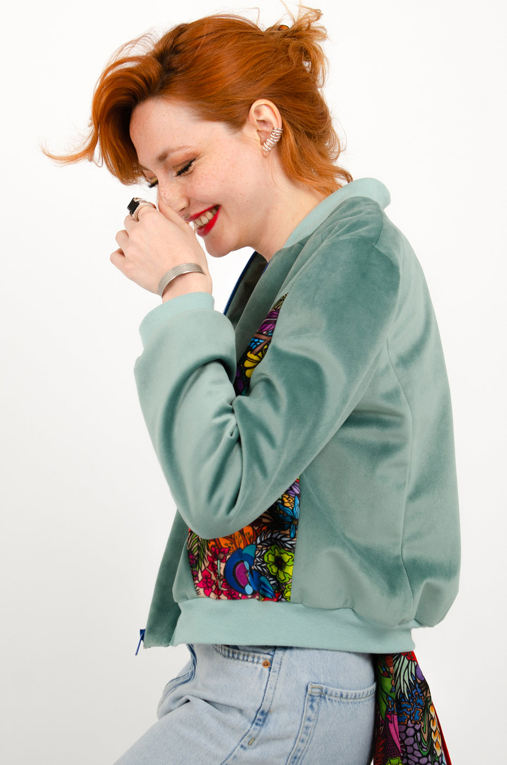 Bomber unisexe velours et soie CHAGA Paris - Motif Jungle et vert uni