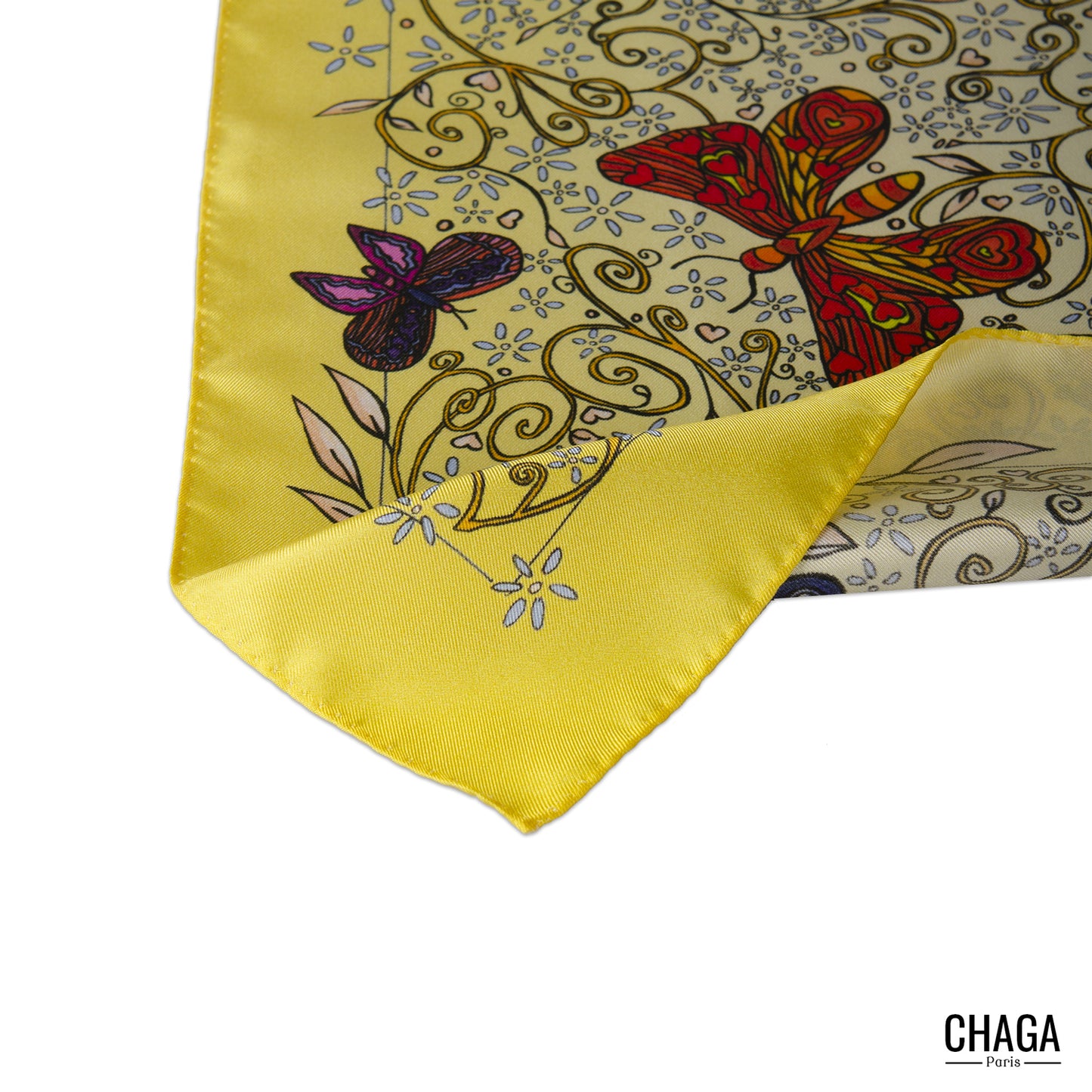 Carré de soie femme 45 CHAGA Paris - Motif Chagaline jaune