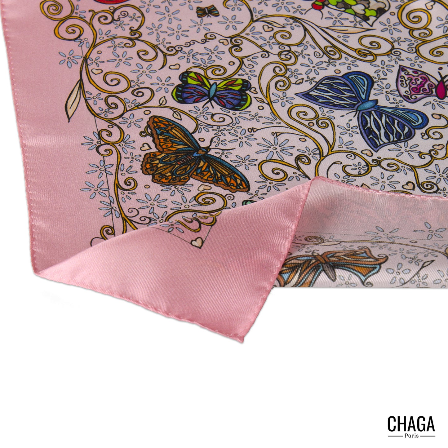 Carré de soie femme 45 CHAGA Paris - Motif Chagaline rose