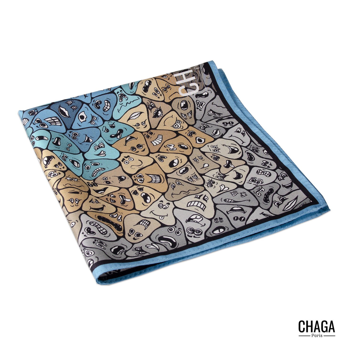 Pochette en soie homme 45 CHAGA Paris - Motif Femme bleue