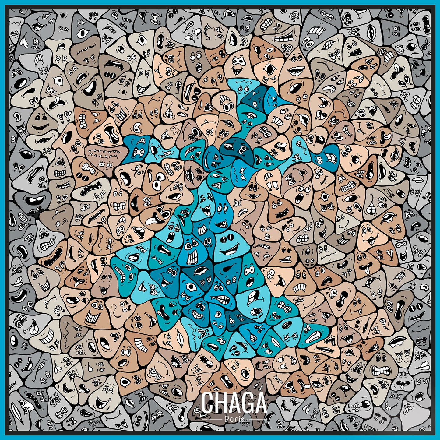 Pochette en soie homme 45 CHAGA Paris - Motif Femme bleue
