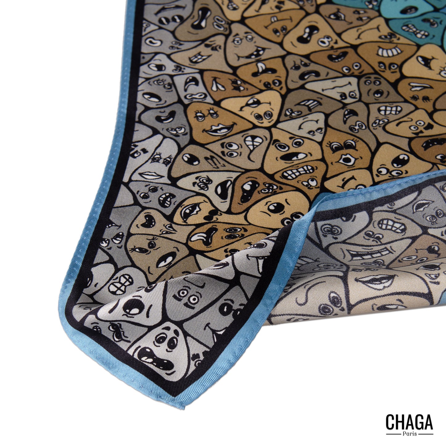 Carré de soie femme 45 CHAGA Paris - Motif Femme bleue