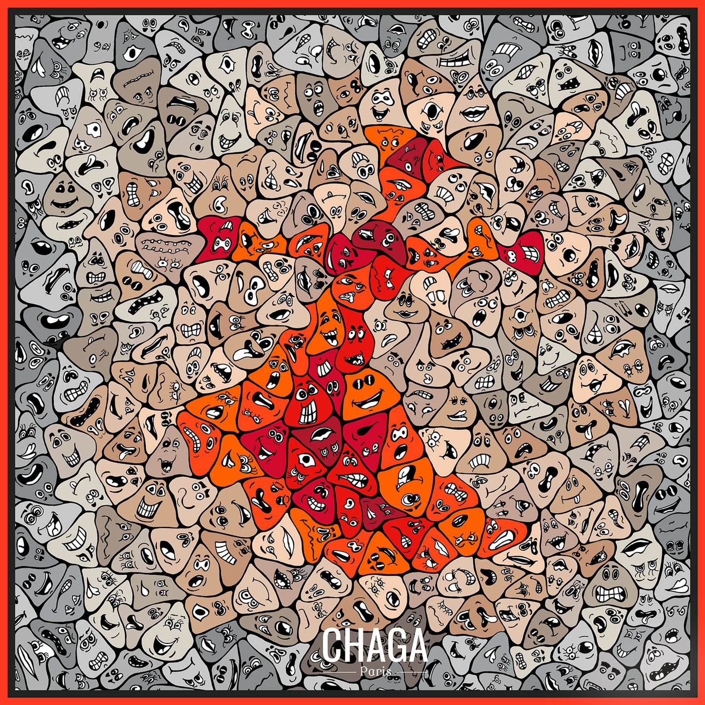 Pochette en soie homme 45 CHAGA Paris - Motif Femme orange