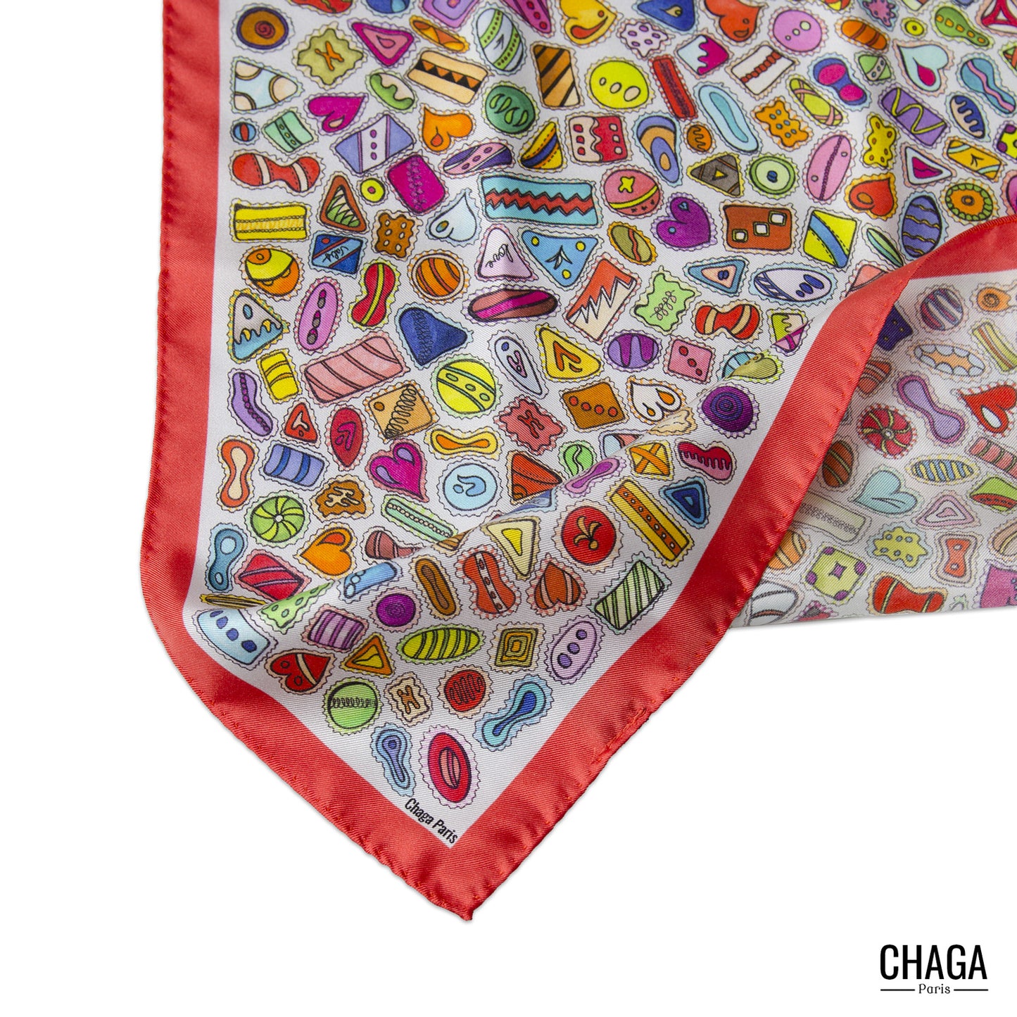 Carré de soie femme 45 CHAGA Paris - Motif Gourmandises