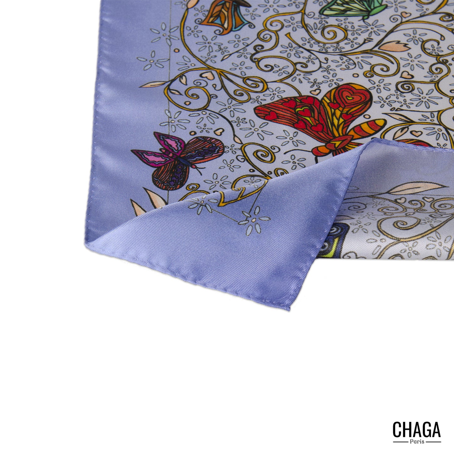 Carré de soie femme 90 CHAGA Paris - Motif Chagaline bleu