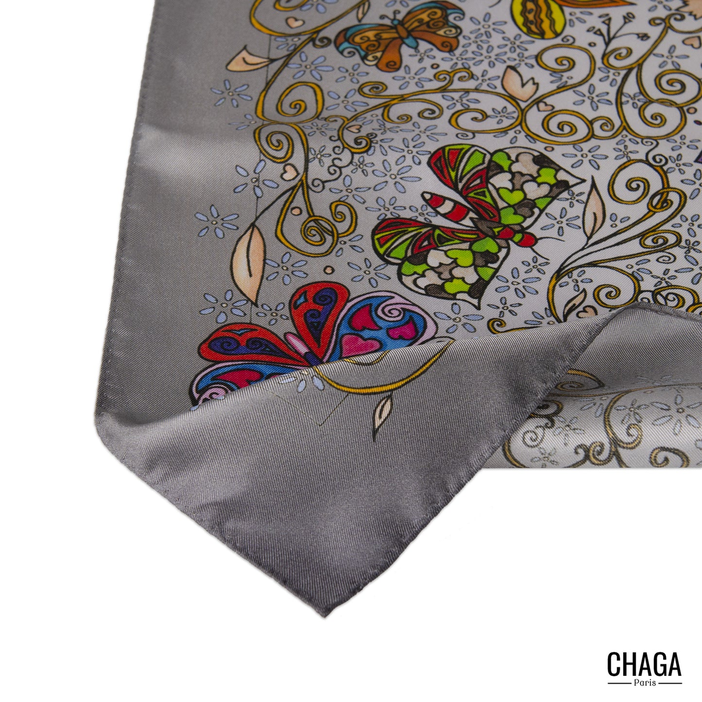 Carré de soie femme 90 CHAGA Paris - Motif Chagaline gris