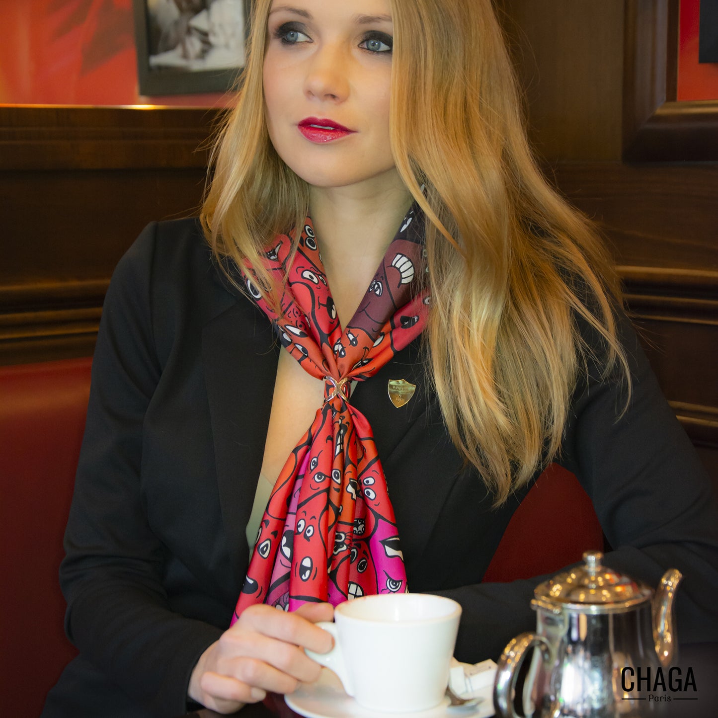 Carré de soie femme 90 CHAGA Paris - Motif Coquelicot