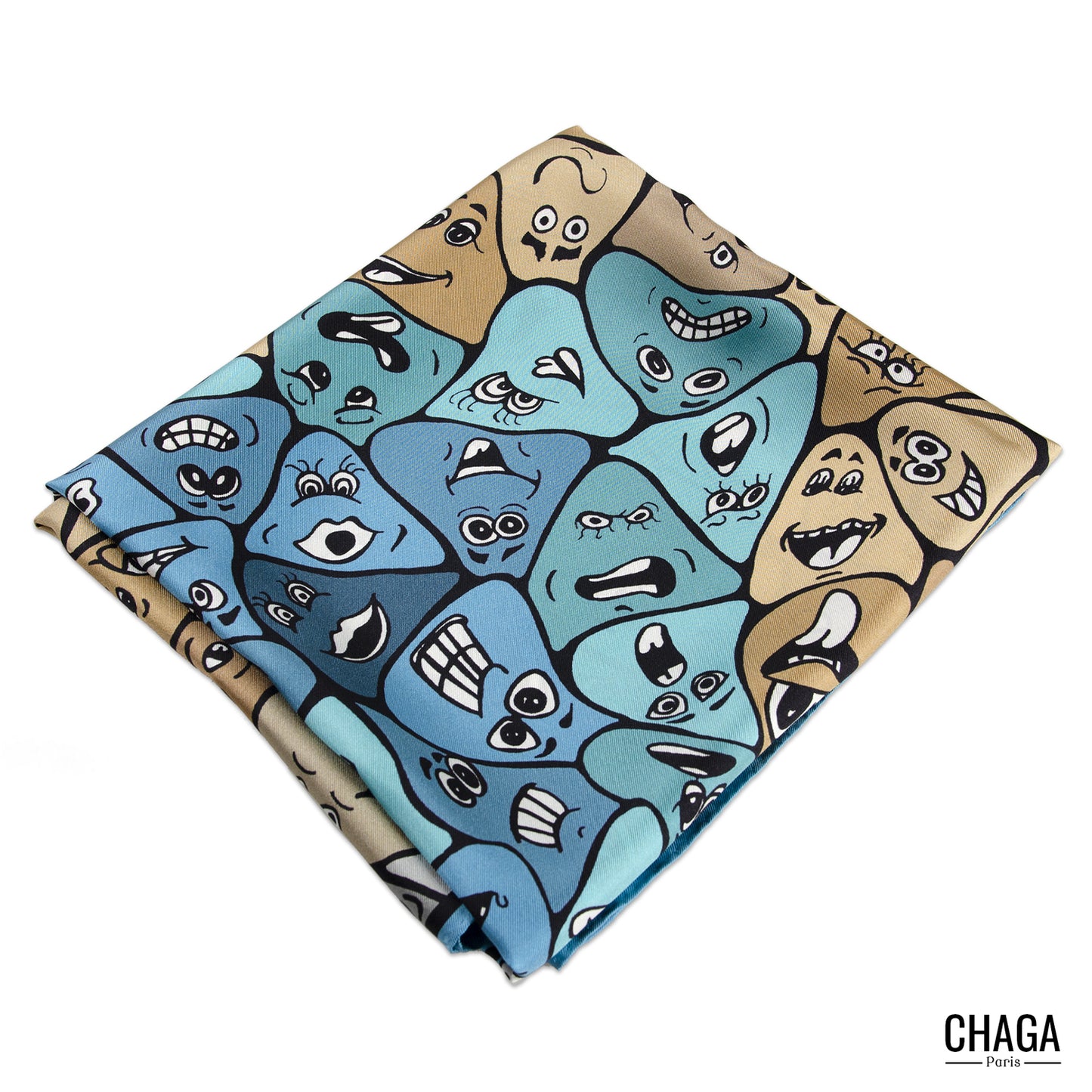 Carré de soie femme 90 CHAGA Paris - Motif Femme bleue
