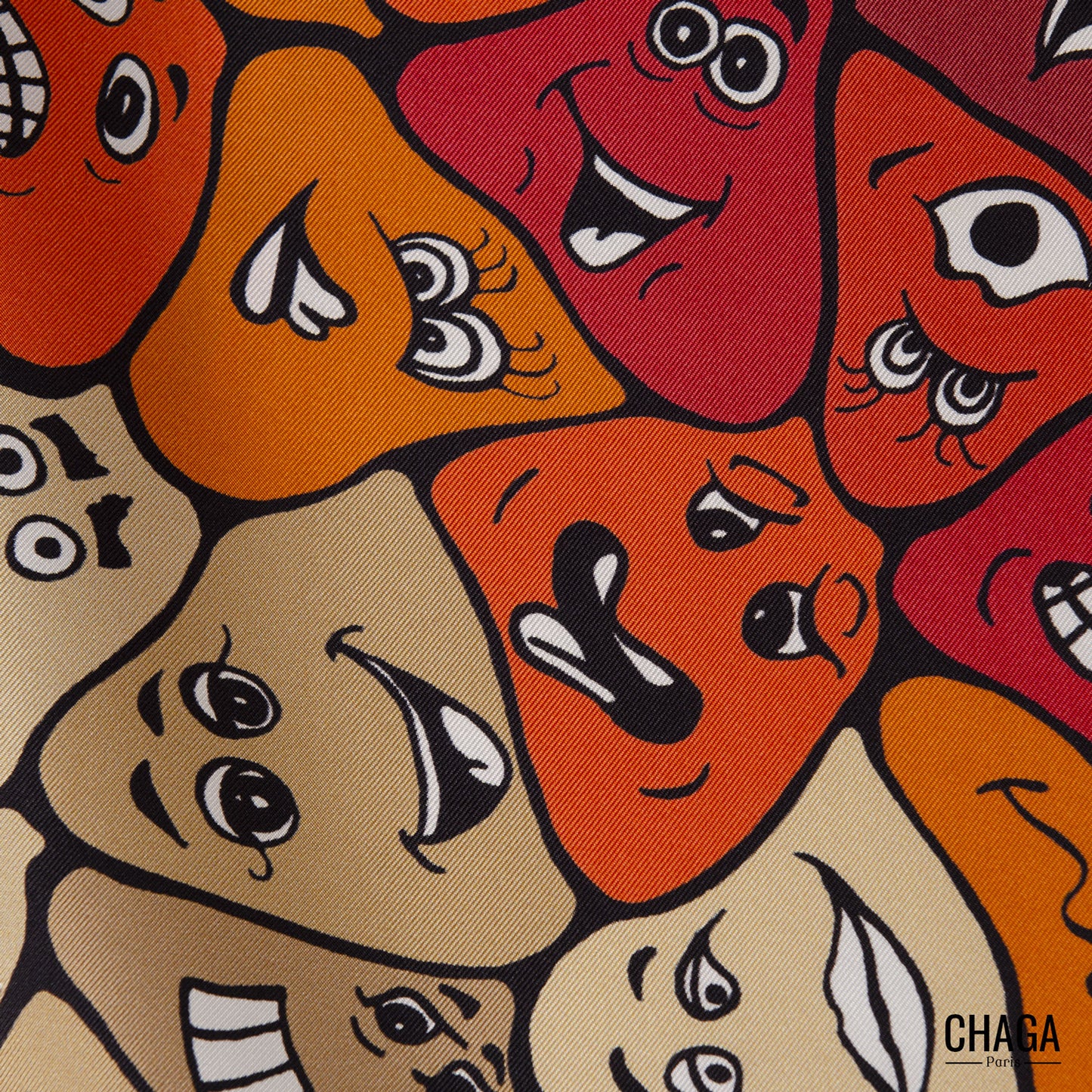 Foulard en soie homme 90 CHAGA Paris - Motif Femme orange