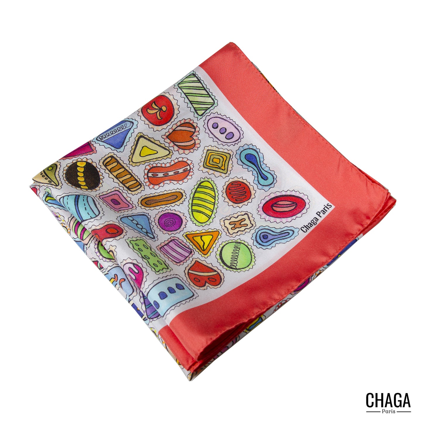 Carré de soie femme 90 CHAGA Paris - Motif Gourmandises