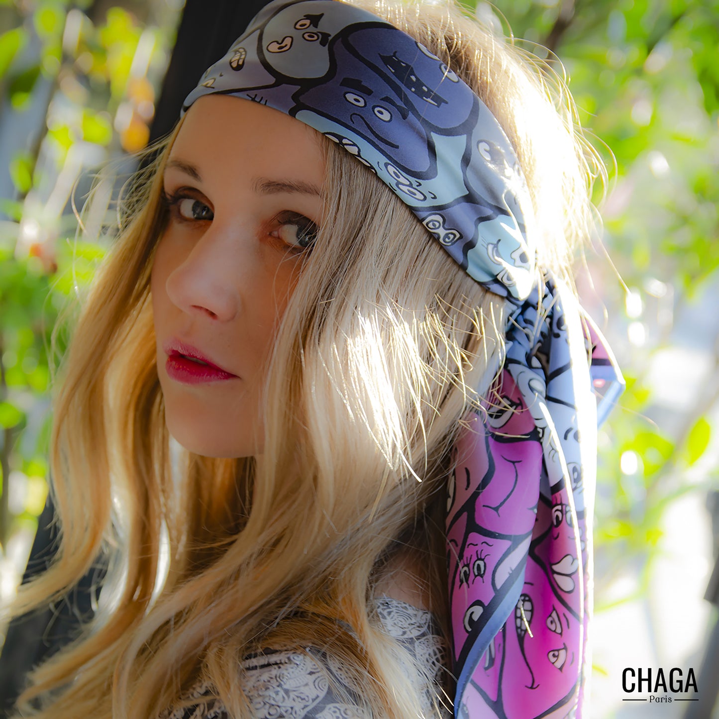 Carré de soie femme 90 CHAGA Paris - Motif Masque