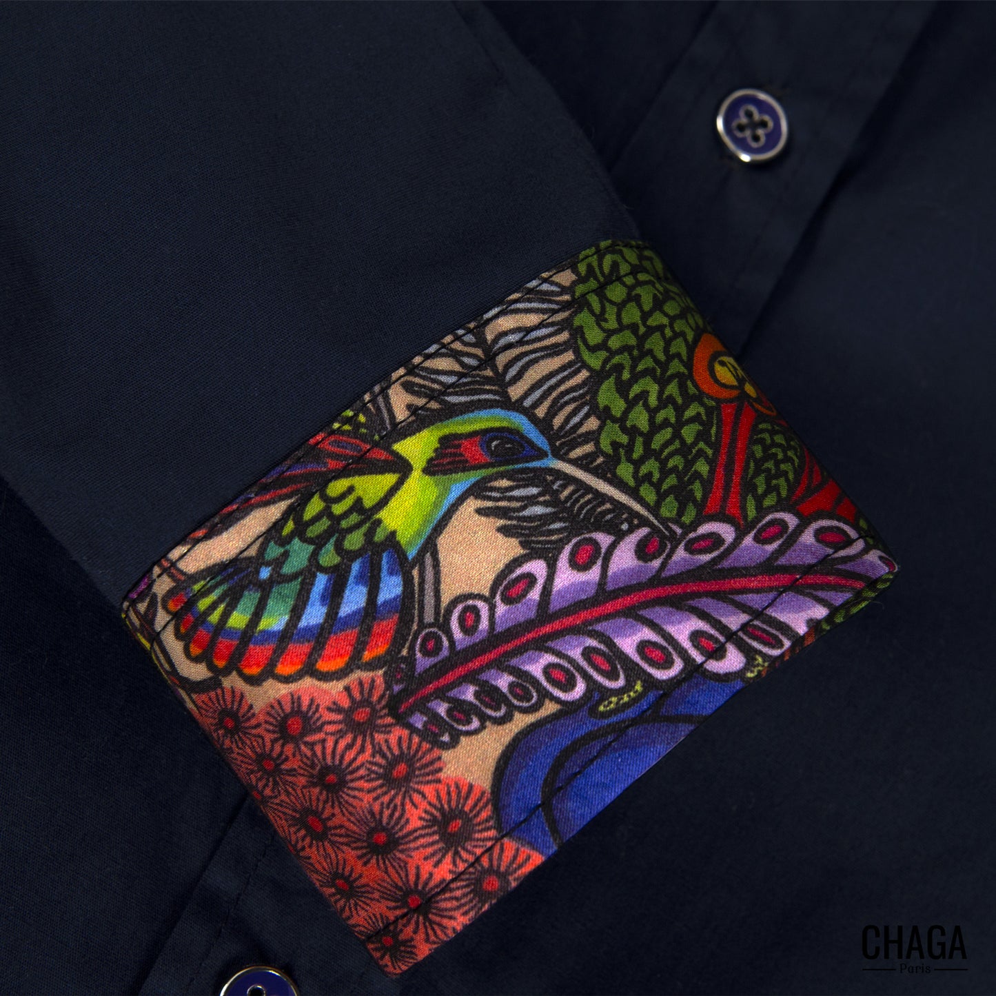 Chemise homme en coton bleu CHAGA Paris - Motif Jungle