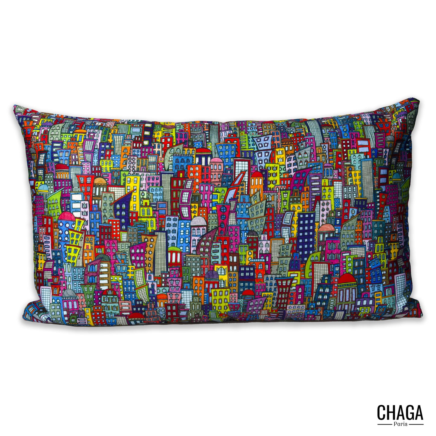 Coussin de créateur en natté brossé CHAGA Paris - Motif ville