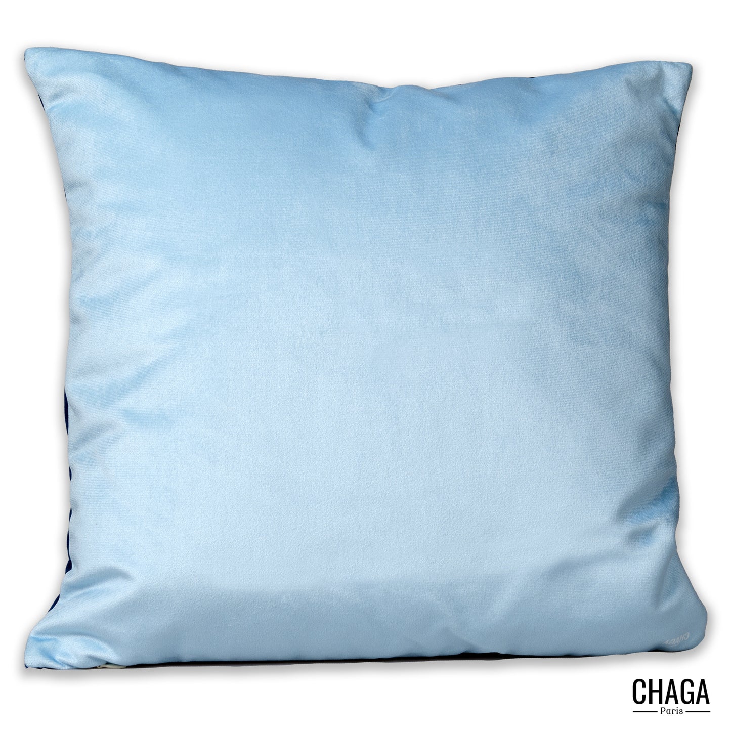 Coussin de créateur en velours CHAGA Paris - Motif Marine et bleu ciel