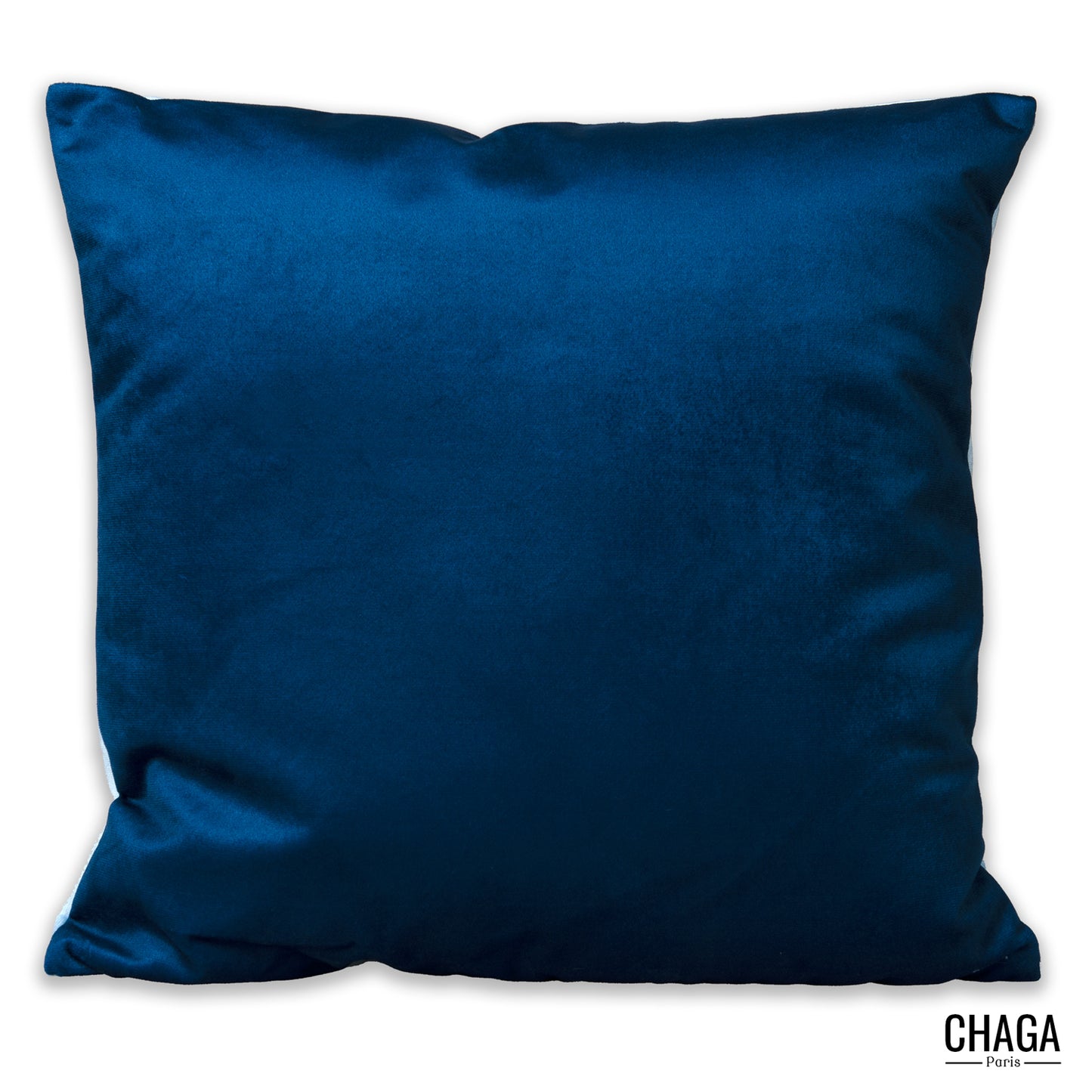 Coussin de créateur en velours CHAGA Paris - Motif Marine et bleu ciel