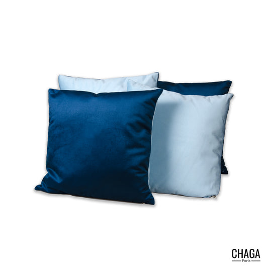 Coussin de créateur en velours CHAGA Paris - Motif Marine et bleu ciel