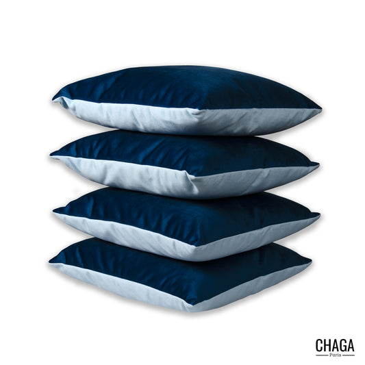 Coussin de créateur en velours CHAGA Paris - Motif Marine et bleu ciel