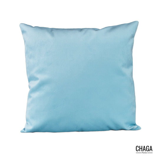 Coussin de créateur en velours CHAGA Paris - Motif Bleu clair uni