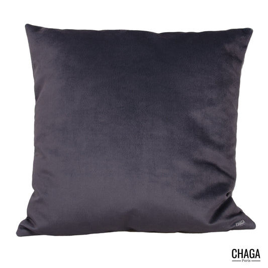 Coussin de créateur en velours CHAGA Paris - Motif Chagaline gris