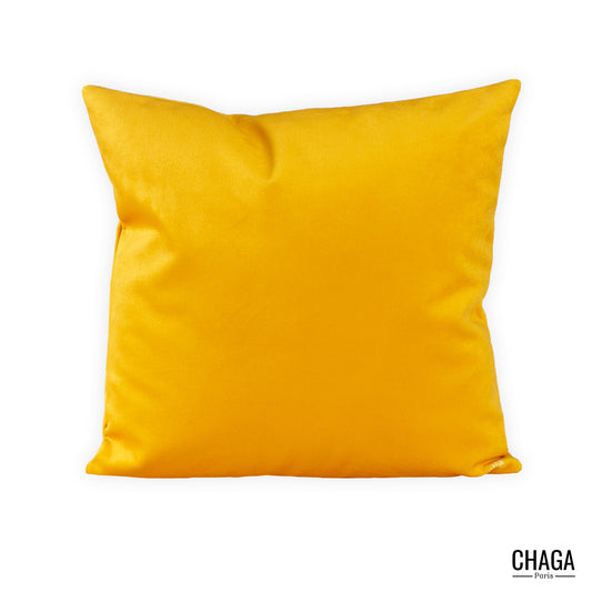 Coussin de créateur en velours CHAGA Paris - Motif Jaune uni