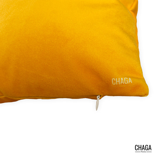 Coussin de créateur en velours CHAGA Paris - Motif Jaune uni
