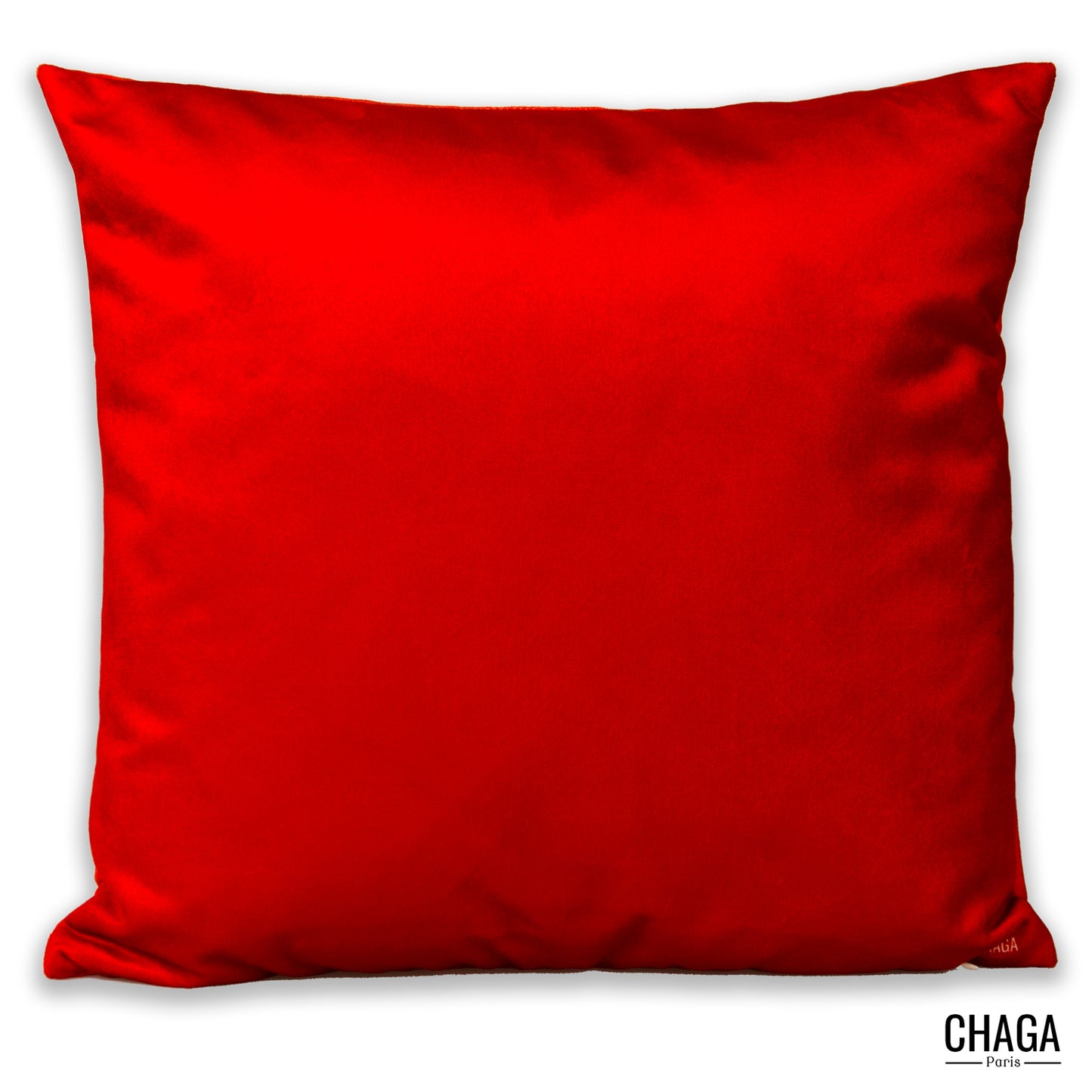 Coussin de créateur en velours CHAGA Paris - Motif Rouge et orange