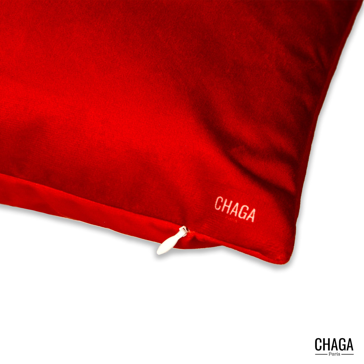 Coussin de créateur en velours CHAGA Paris - Motif Rouge et orange