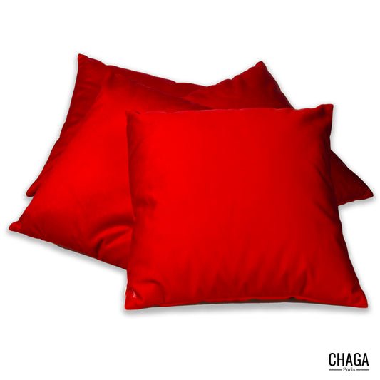 Coussin de créateur en velours CHAGA Paris - Motif Rouge et orange