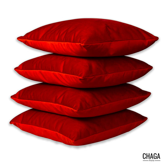 Coussin de créateur en velours CHAGA Paris - Motif Rouge et orange