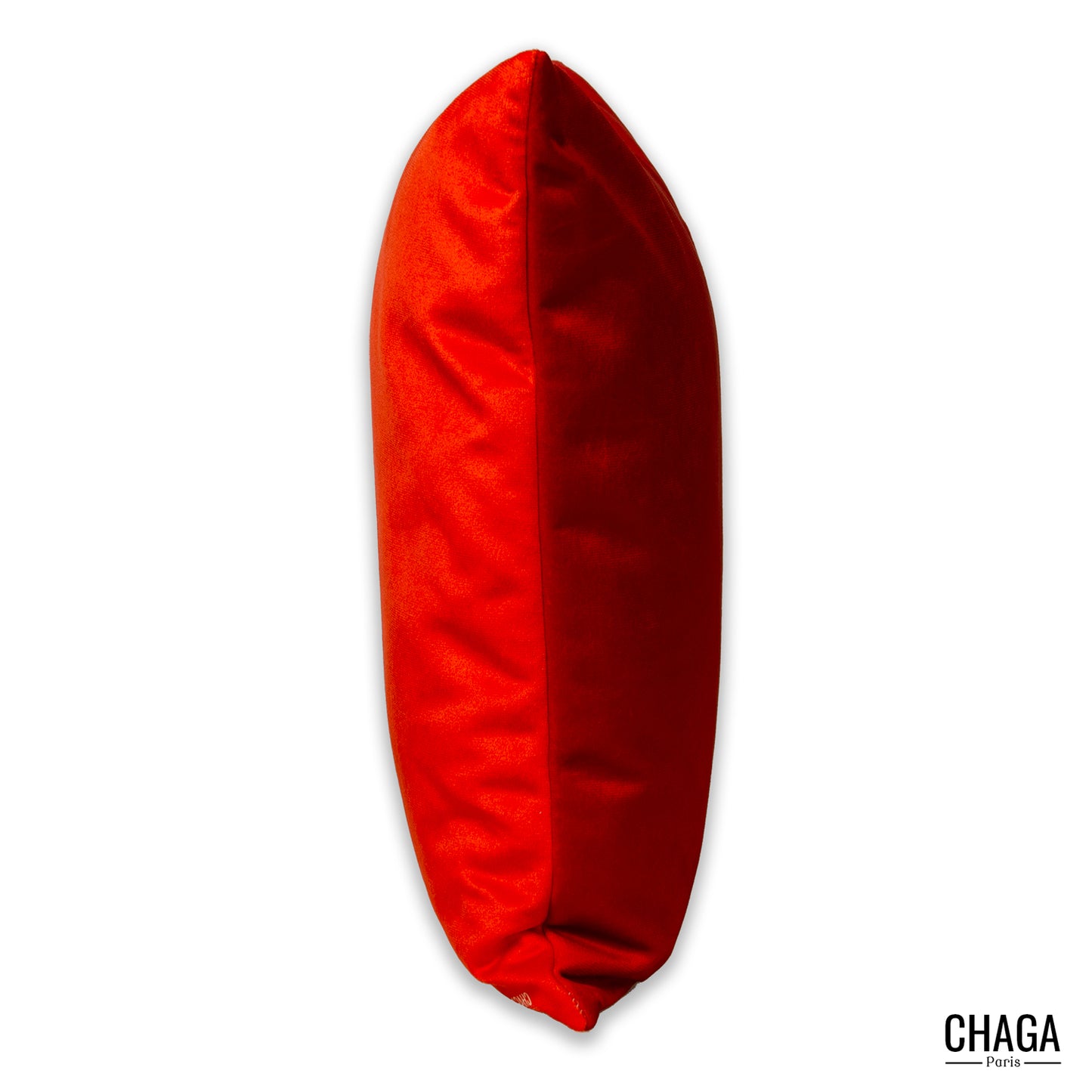 Coussin de créateur en velours CHAGA Paris - Motif Rouge et orange