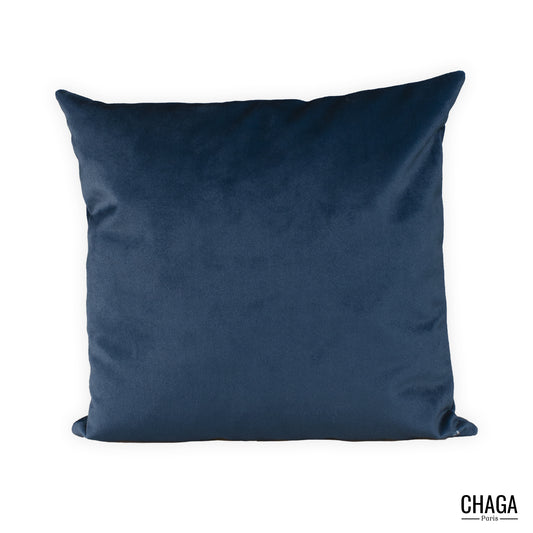 Coussin de créateur en velours CHAGA Paris - Motif Fleur bleue sous-marin