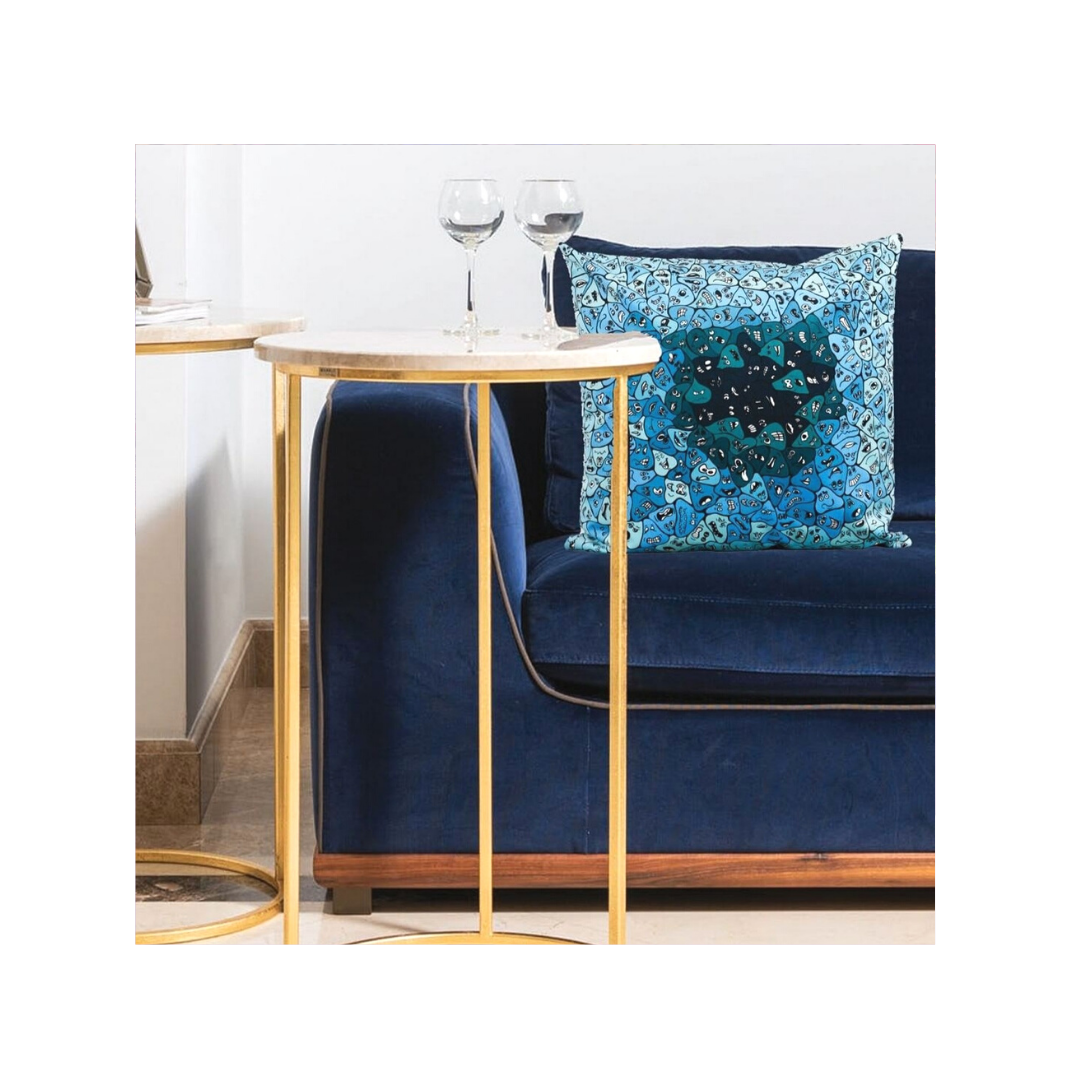 Coussin de créateur en velours CHAGA Paris - Motif Fleur bleue