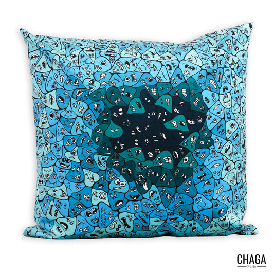 Coussin de créateur en velours CHAGA Paris - Motif Fleur bleue