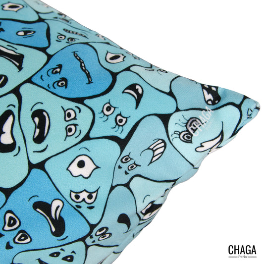 Coussin de créateur en velours CHAGA Paris - Motif Fleur bleue