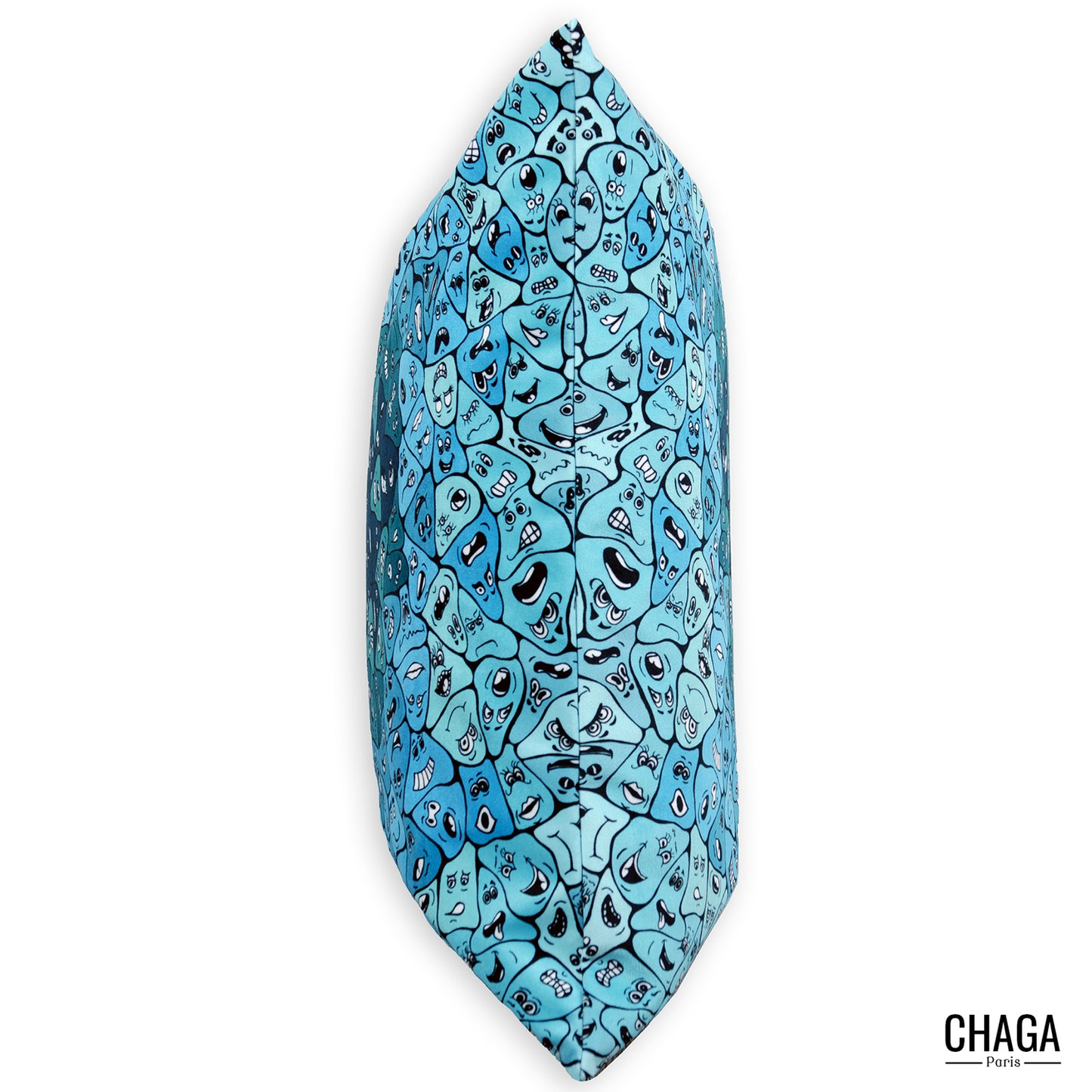 Coussin de créateur en velours CHAGA Paris - Motif Fleur bleue