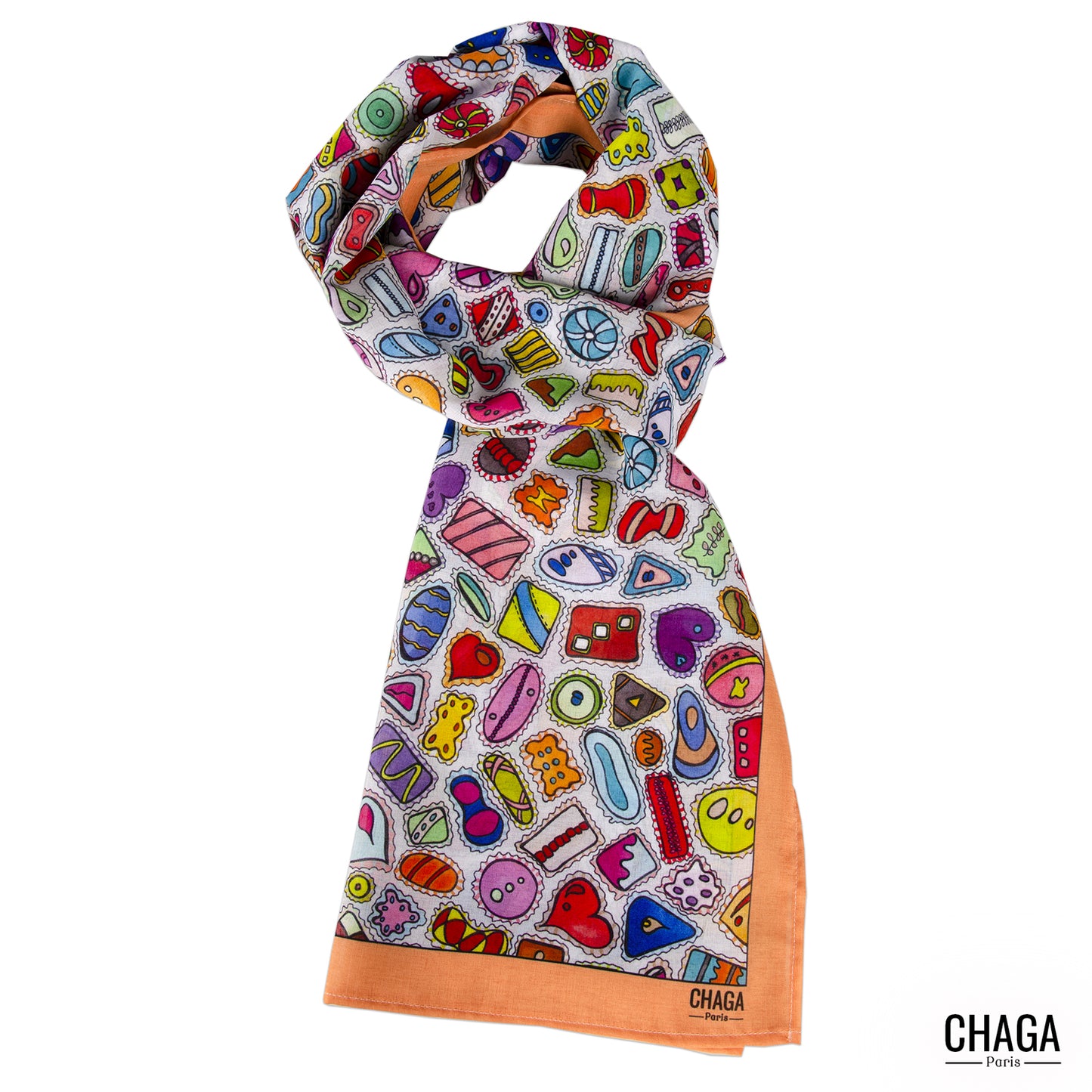 Foulard en voile léger 170 X 70 CHAGA Paris - Motif Gourmandises