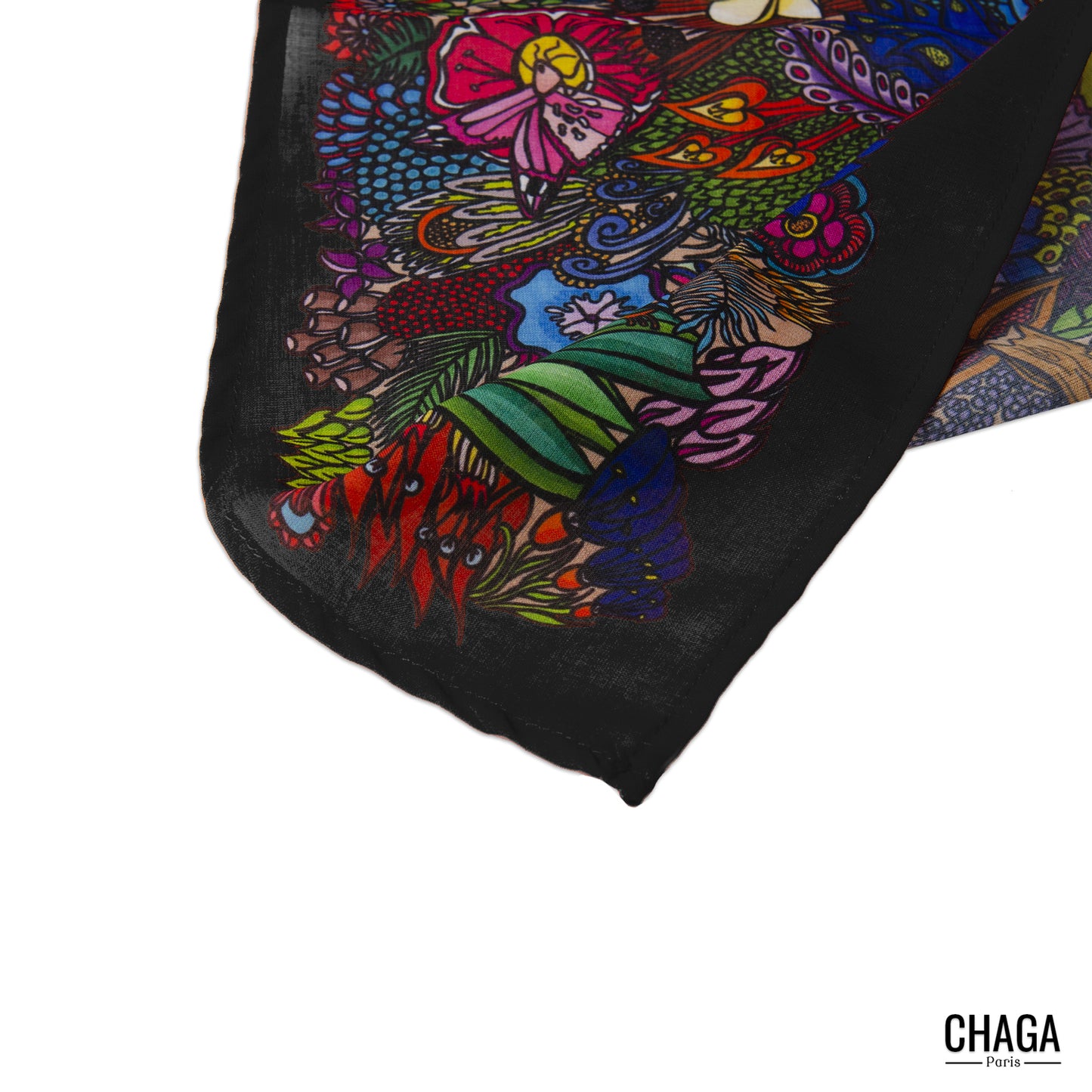 Foulard en voile léger 170 X 70 CHAGA Paris - Motif Jungle noir