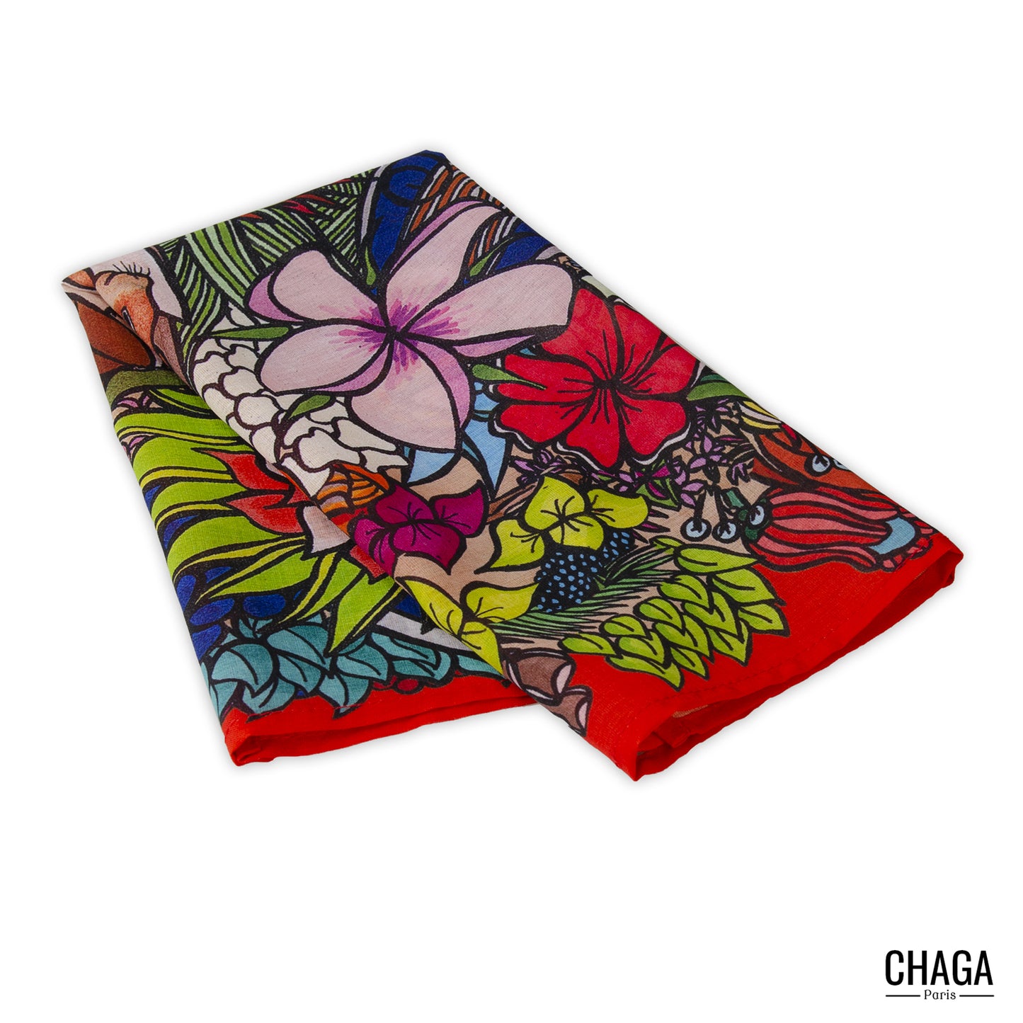 Foulard en voile léger 47 X 47 CHAGA Paris - Motif Ecureuil rouge