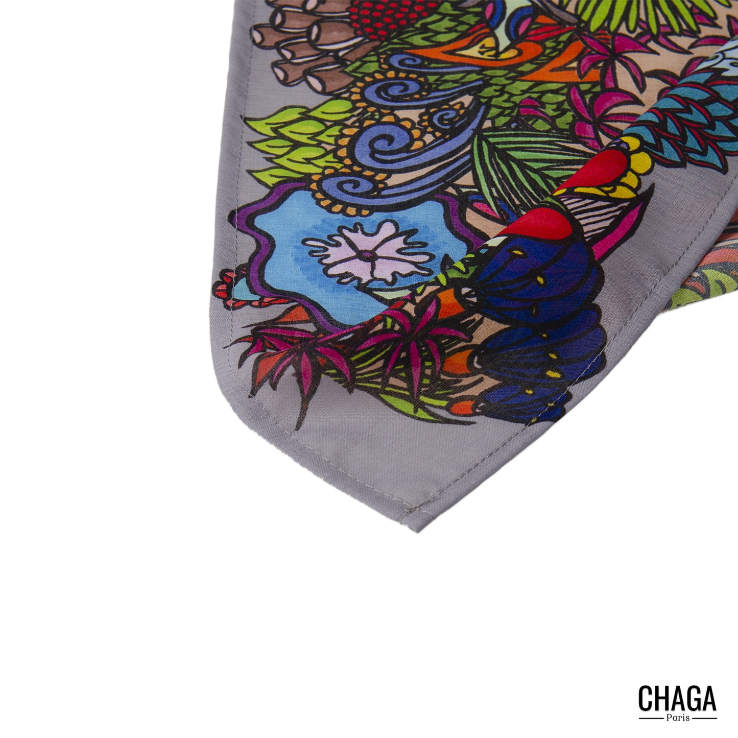 Foulard en voile léger 47 X 47 CHAGA Paris - Motif Grenouille grise