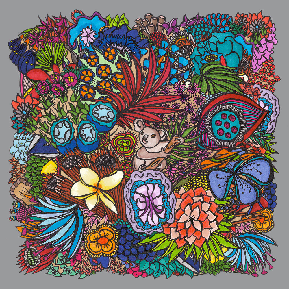 Foulard en voile léger 47 X 47 CHAGA Paris - Motif Koala gris
