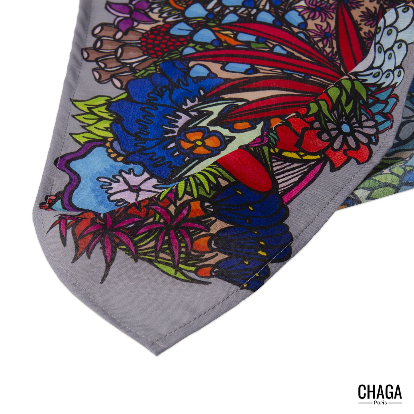 Foulard en voile léger 47 X 47 CHAGA Paris - Motif Koala gris