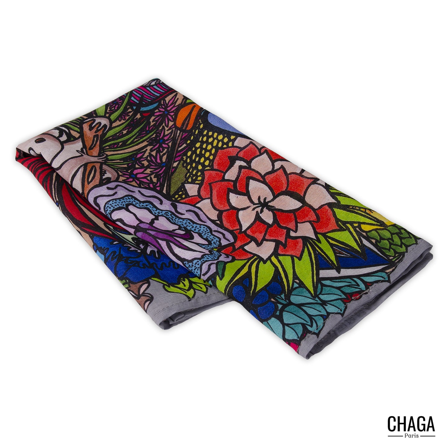 Foulard en voile léger 47 X 47 CHAGA Paris - Motif Koala gris
