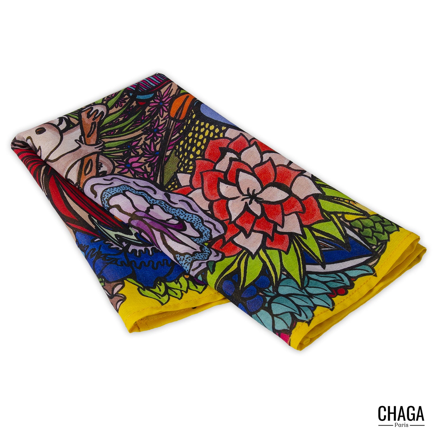 Foulard en voile léger 47 X 47 CHAGA Paris - Motif Koala jaune