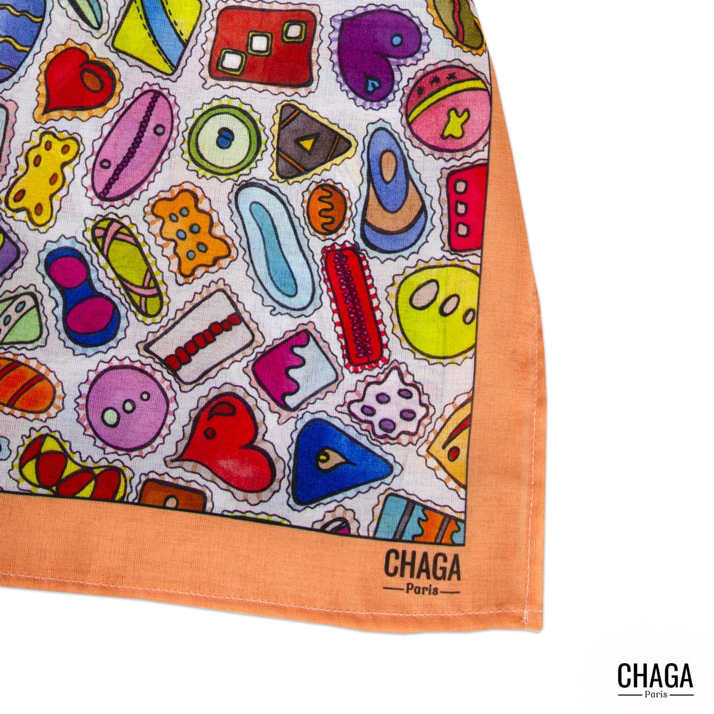 Foulard en voile léger 170 X 70 CHAGA Paris - Motif Gourmandises