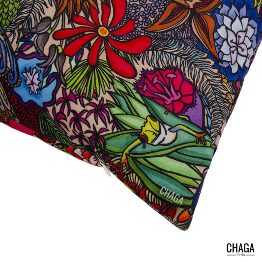 Coussin de créateur en velours CHAGA Paris - Motif Jungle