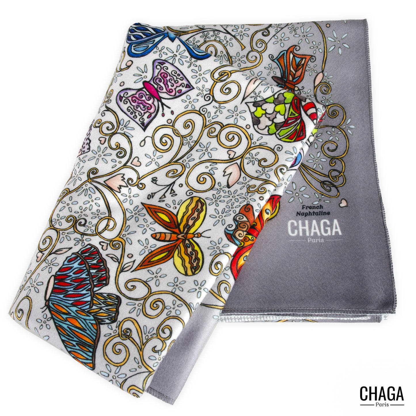 Plaid en polaire CHAGA Paris - Motif Chagaline gris