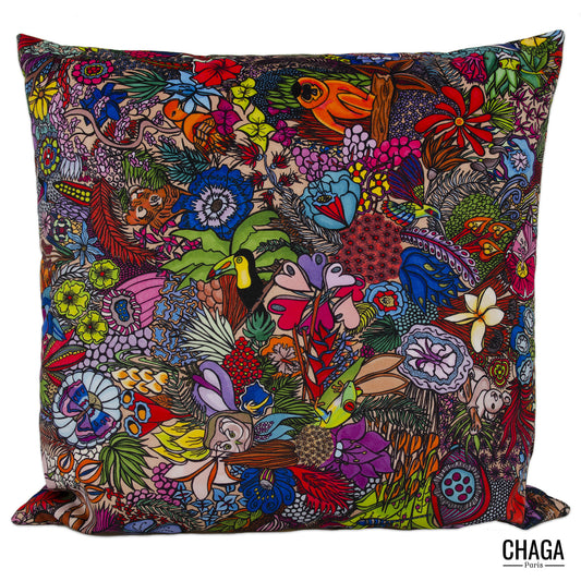 Coussin de créateur en velours CHAGA Paris - Motif Jungle