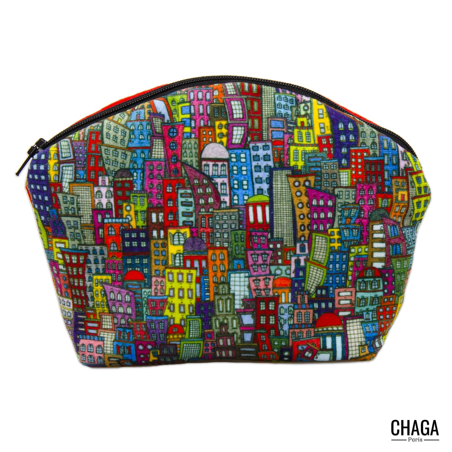 Pochette XS en velours CHAGA Paris - Motif Ville rouge