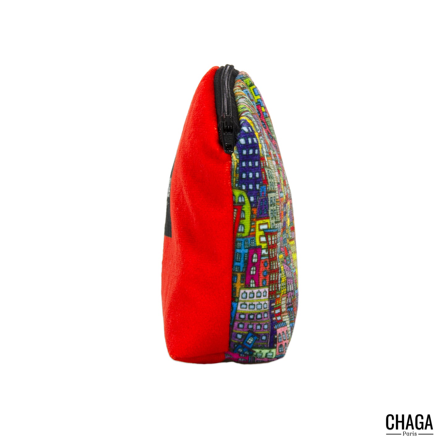 Pochette XS en velours CHAGA Paris - Motif Ville rouge